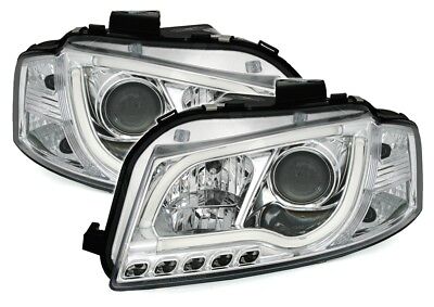 Coppia Fari Fanali Anteriori Tuning A3 8P LTI Led Fibra 2004-2008 CROMATI H7