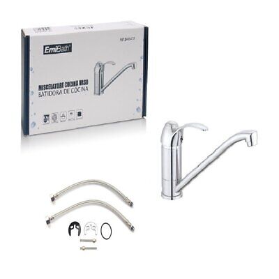 Kit Rubinetto Cucina Bocca Bassa Appogio Su Lavello Misura 105x240mm Argento