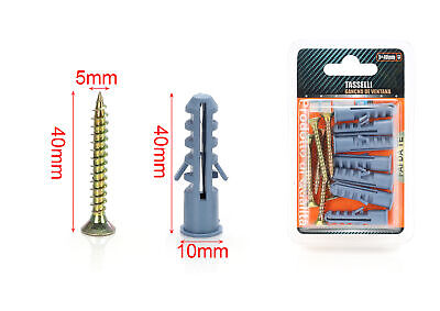 Kit 7 pcs Tasselli &Oslash;10x40mm Con Viti 5x40mm <ul><li>Kit Ø10x40mm