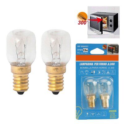 2 Lampadine Da Forno e Microonde E14 ST25 15W 230V 80 Lumen 2800K Resistente
