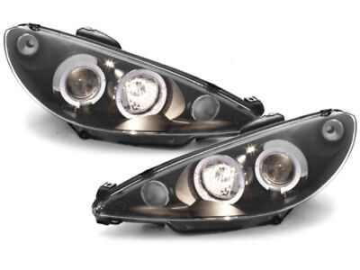 Coppia fari fanali anteriori TUNING 206 (98-06) neri anelli ANGEL EYES H1+H1