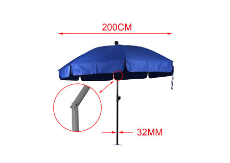 Ombrellone da Giardino Diametro 200cm Con Inclinazione Regolabile 8 Stecche