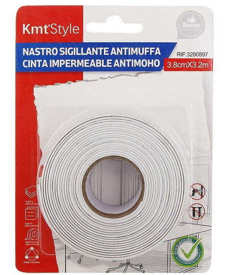 Nastro Adesivo Sigillante Antimuffa 38mm X 320cm Bianco con Simboli Foglie