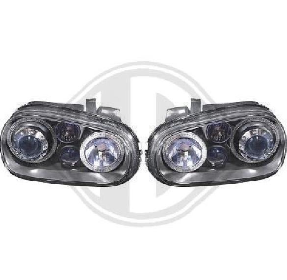 Coppia fari fanali anteriori TUNING GOLF IV 97-03 look R32 neri anelli angel