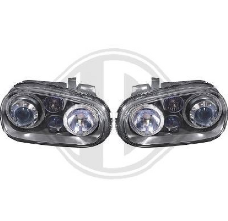 Coppia fari fanali anteriori TUNING GOLF IV 97-03 look R32 neri anelli angel