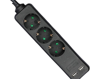Multipresa Ciabatta Elettrica Con 2 USB e 3 Posti Schuko 10A Cavo Lunga 5 Metri