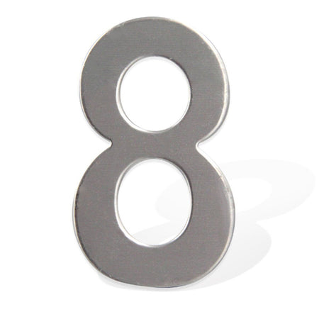 Numero Civico Adesivo 8 in Acciaio Inossidabile Colore Cromato 75mm <ul><li