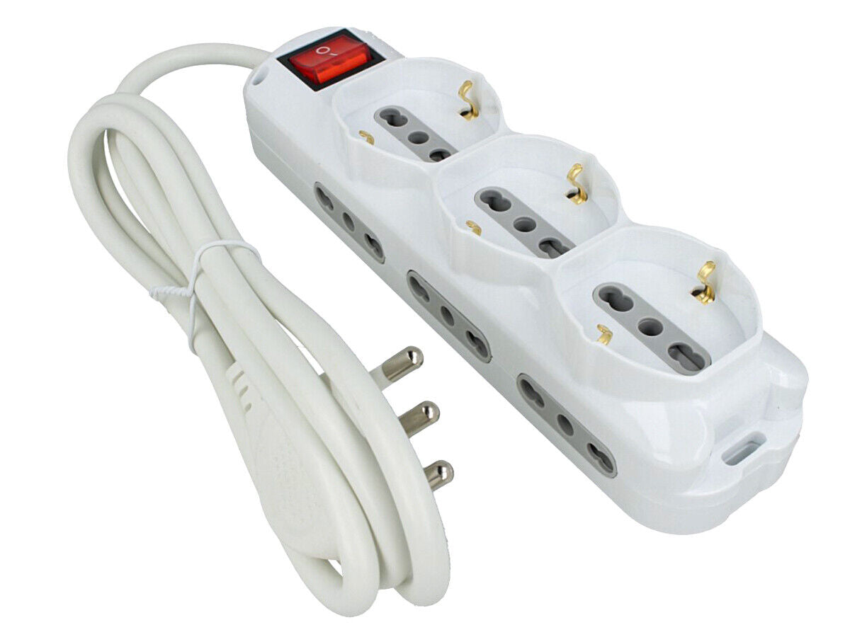 Multipresa Ciabatta Elettrica 9 Posti Con 6 Prese 2P+T 10/16A Bipasso + 3