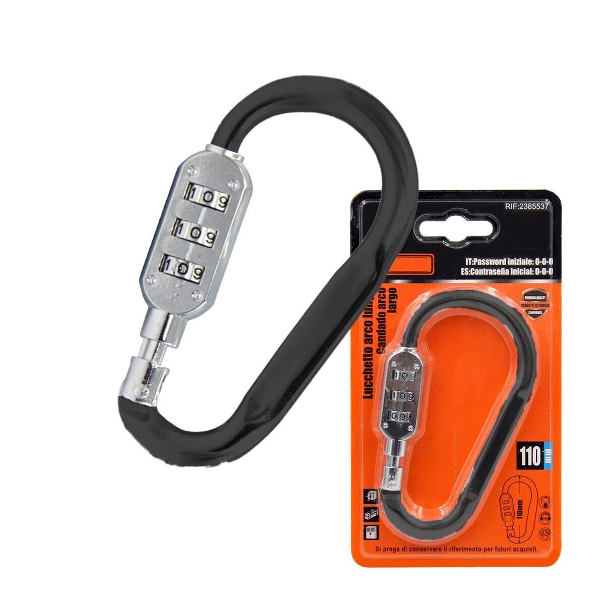 Moschettone di Alluminio Forma D Portachiave con Lucchetto a Combinazione 110mm