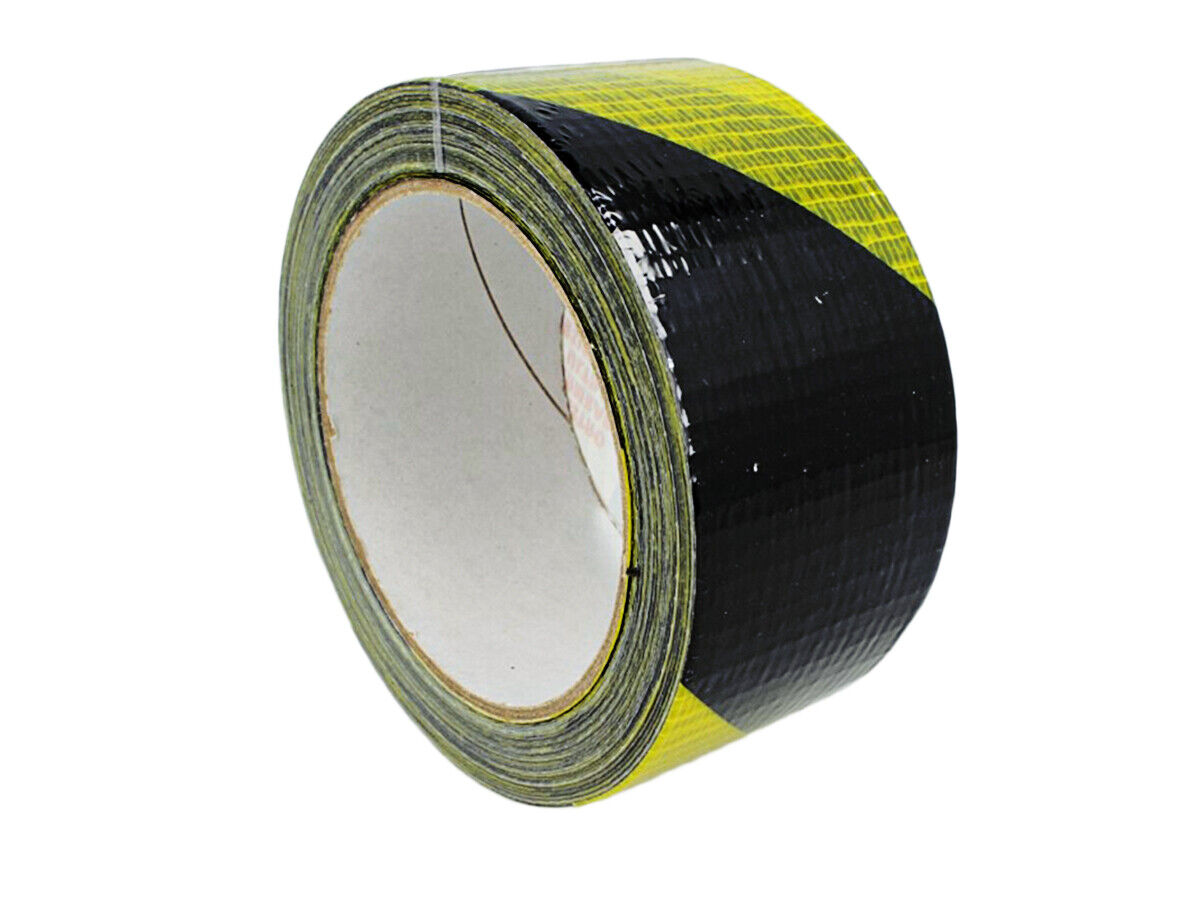 Nastri Antinfortunistici Striscia Di Sicurezza Telato Nero e Giallo 50mm X 25mt
