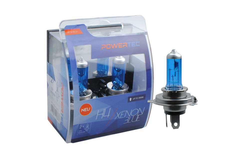 Coppia Lampade Lampadine PowerTec H4 55W 12v XENON BLUE Effetto Xeno ALOGENE