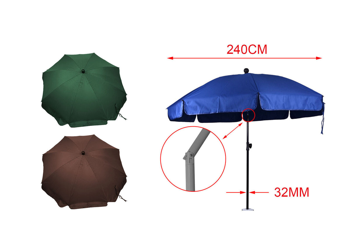 Ombrellone da Giardino Diametro 240cm Con Inclinazione Regolabile 8 Stecche