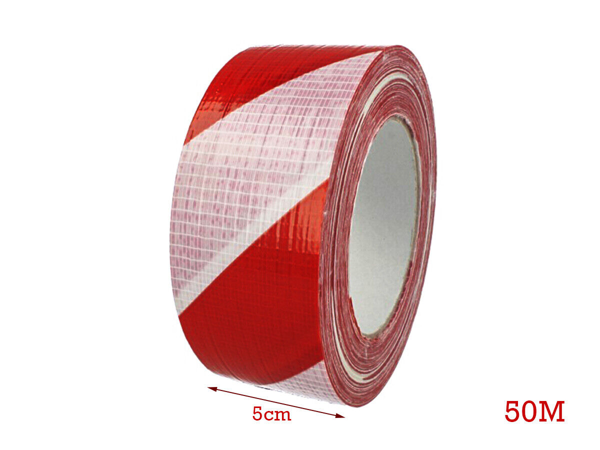 Nastro Striscia Distanza di Cortesia Bianco Rosso 5cm X 50mt Adesivo Pavimento