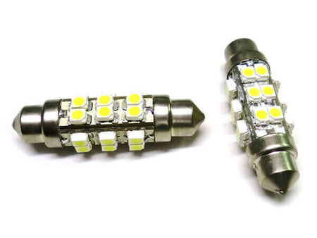 Coppia Lampade lampadine  Led T11 C5W 38mm 24 Smd Siluro 360° 12V Insegna Taxi