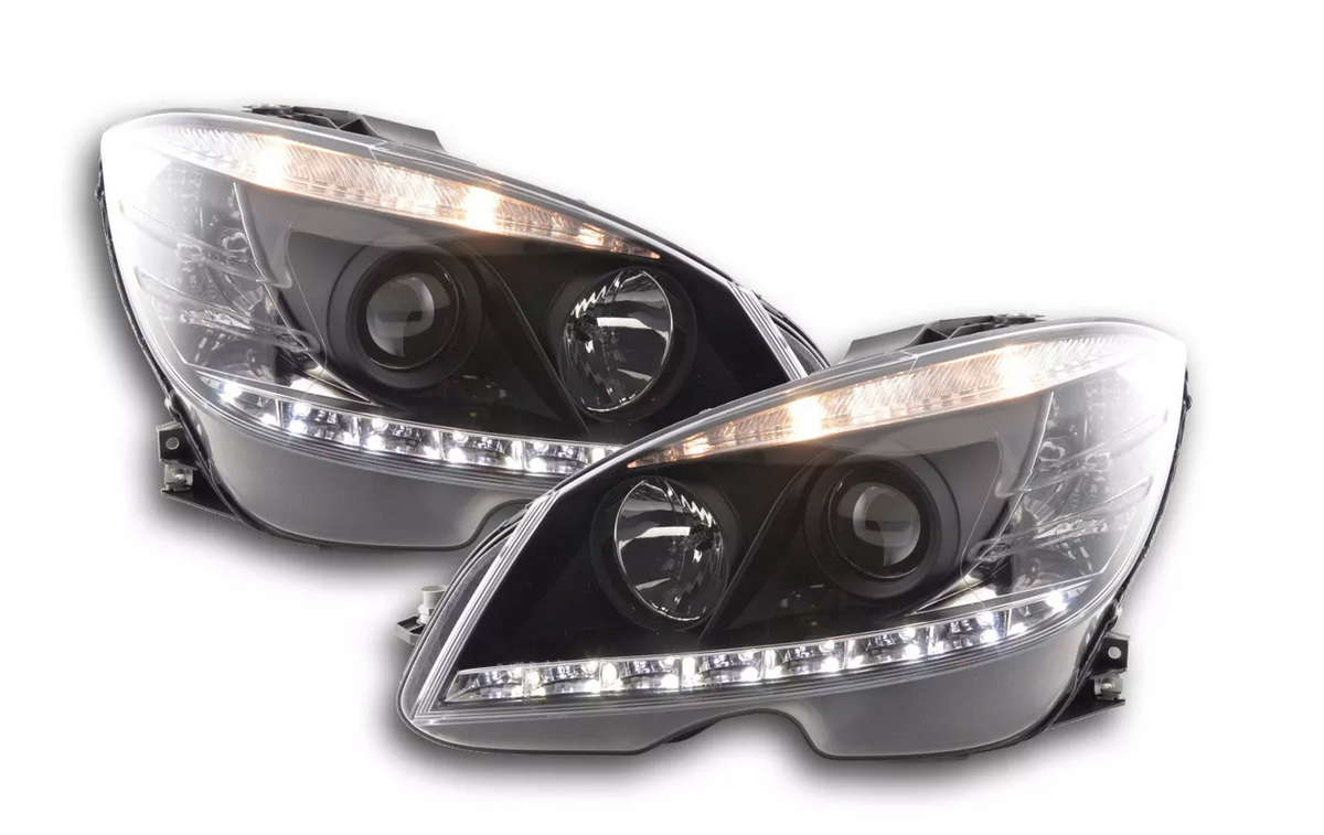 Coppia Fari Fanali Anteriori Tuning Dayline Luci Diurne classe C W204 07-10 H7