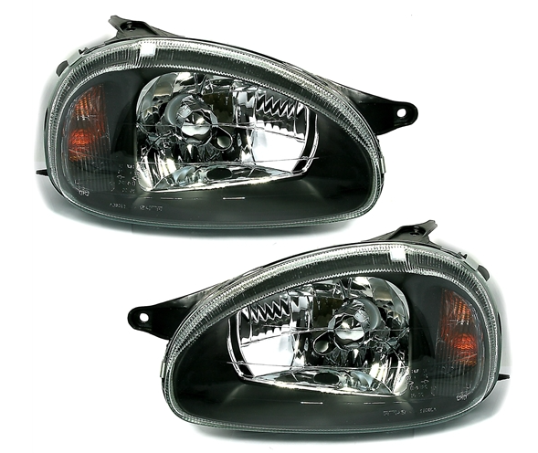 Coppia Fari Fanali Anteriori Tuning CORSA B 02.93-10.00 Nero Cromo H4