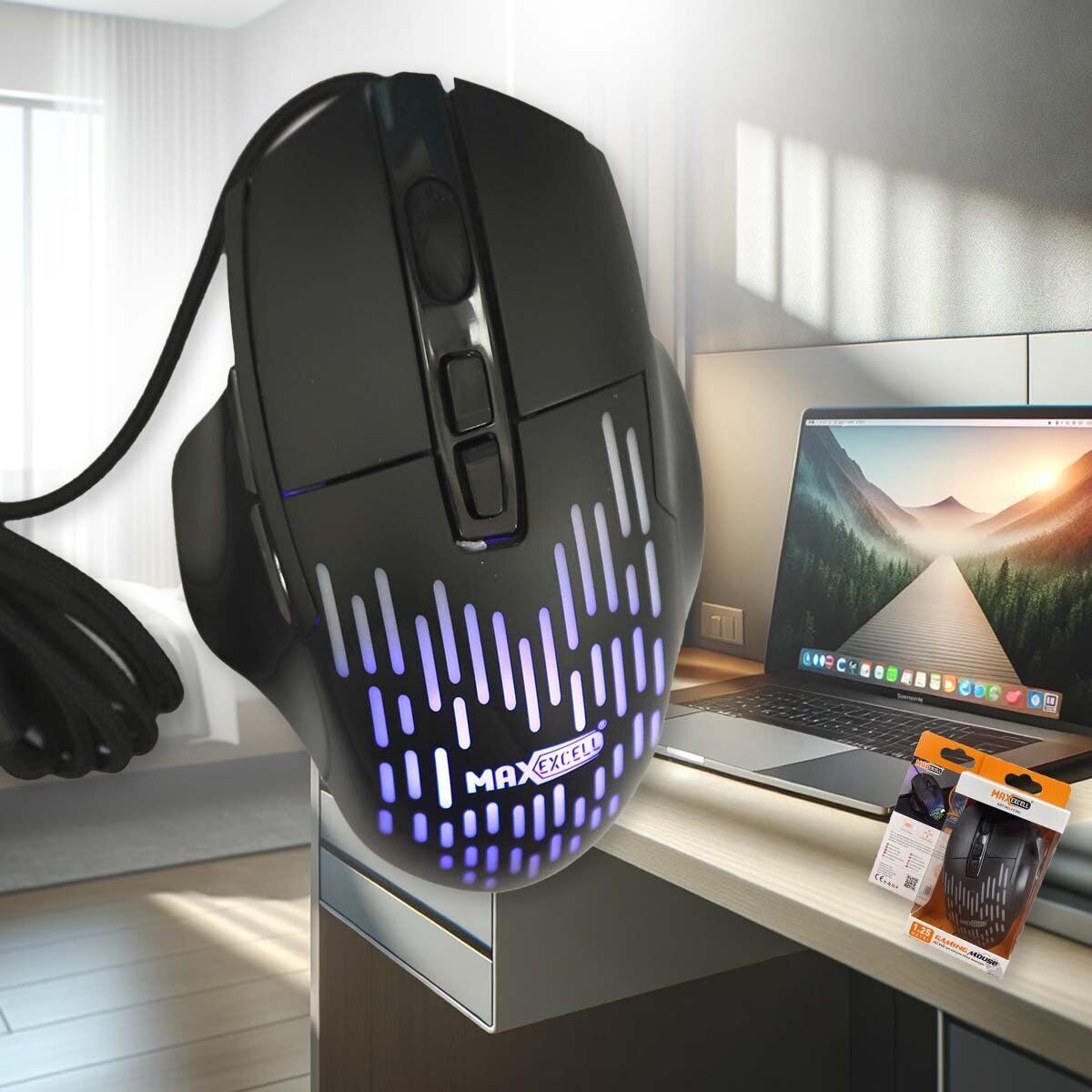 Mouse da Gaming Ergonomico con Luce RGB piu 2 Tasti Laterali per Regolare DPI