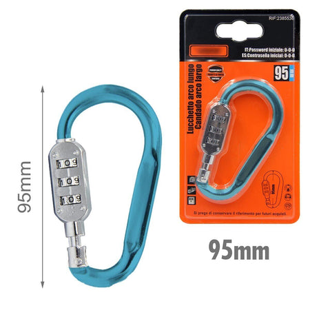 Moschettone di Alluminio Forma D Portachiave con Lucchetto a Combinazione 95mm