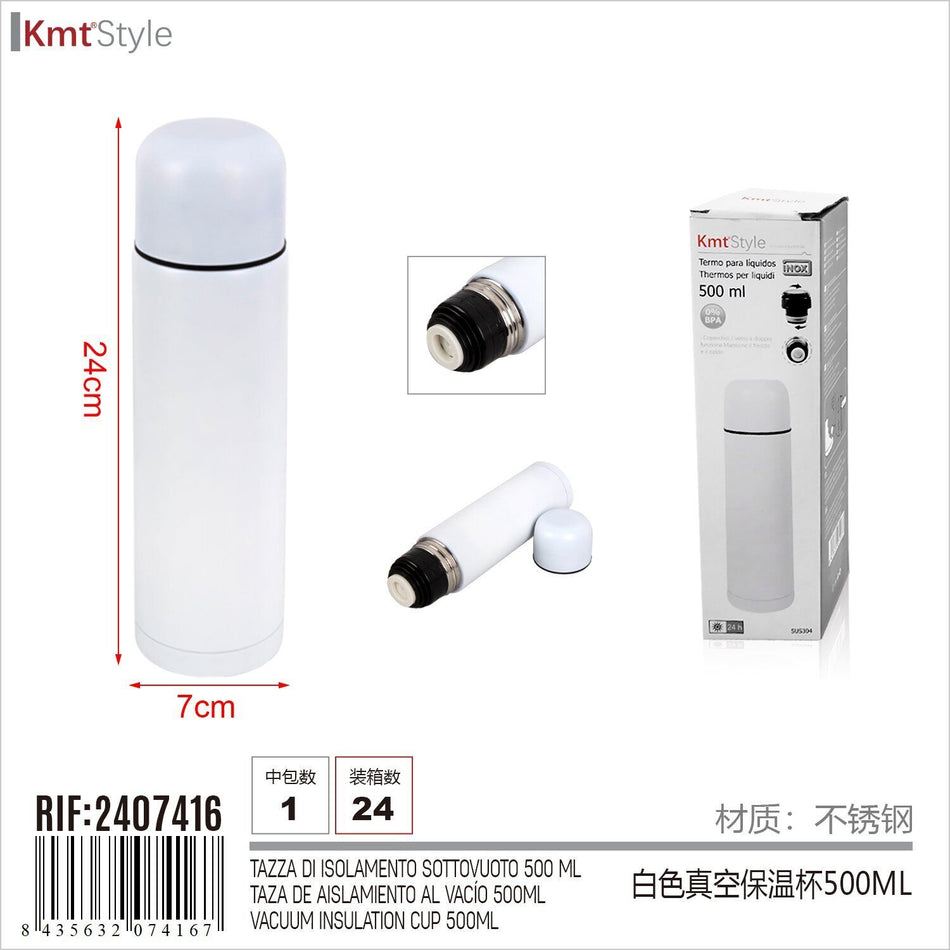 Bottiglia Termica Thermos 24H Caldo e Freddo Modello Classico Colore Bianco