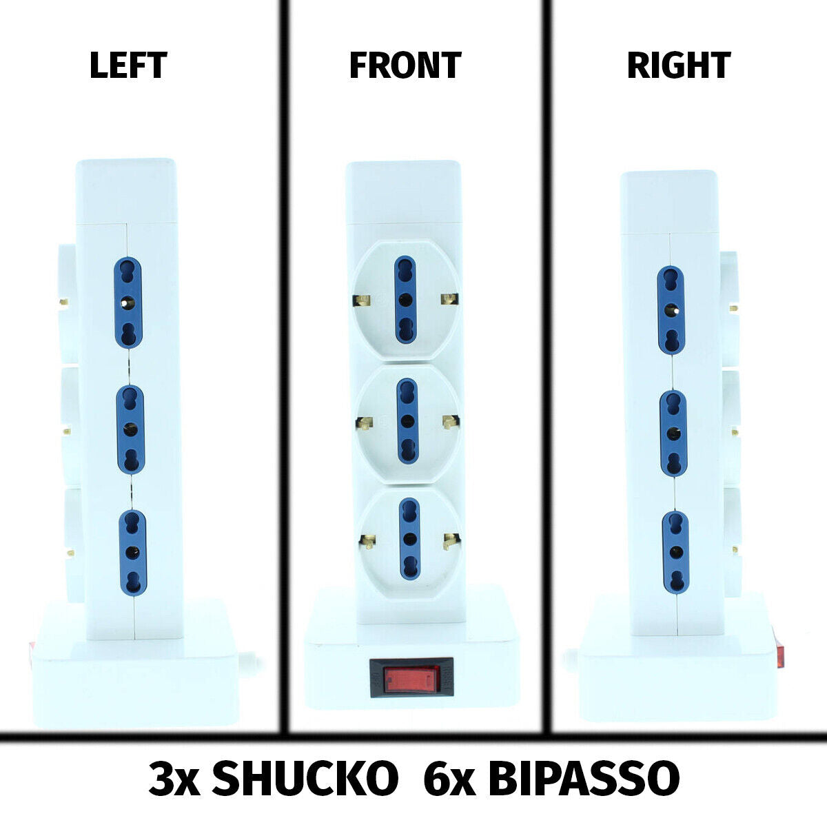 Multipresa Ciabatta Elettrica Verticale Con Interruttore 3 Prese Schuko + 6