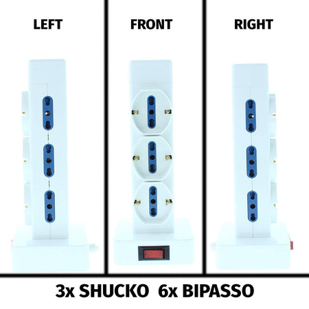 Multipresa Ciabatta Elettrica Verticale Con Interruttore 3 Prese Schuko + 6