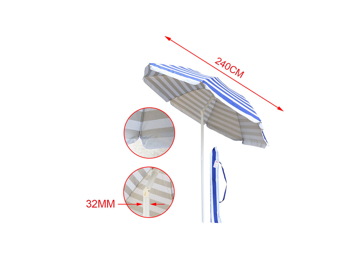 Ombrellone da Spiaggia Diametro 240cm Inclinabile Regolabile Palo 32mm