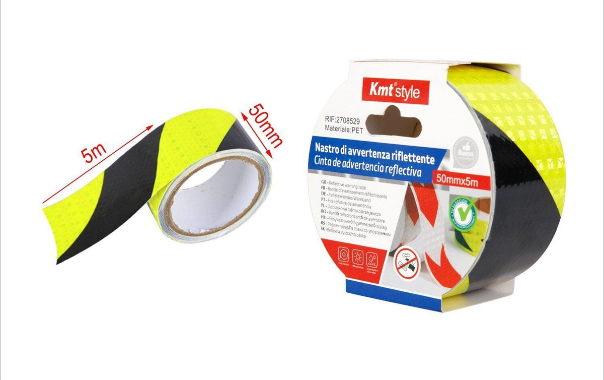 Nastro Adesivo Riflettente 50mm X 5MT Nero Giallo Catarifrangente Ad Alta