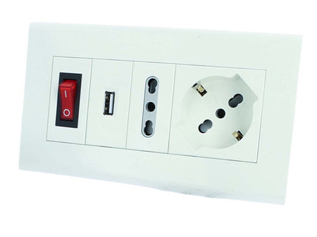Multipresa Da Tavolo Con USB Bianco 1 Presa Schuko Bipasso 10/16A Interruttore