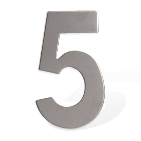 Numero Civico Adesivo 5 in Acciaio Inossidabile Colore Cromato 75mm <ul><li