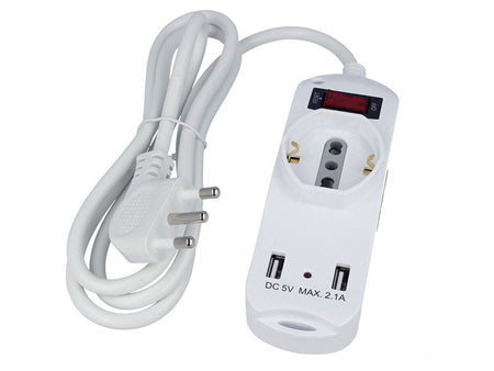 Multipresa Ciabatta Elettrica Spina Con 2 USB 2.1A Cavo 1.5 Metri Spina 16A 2 P