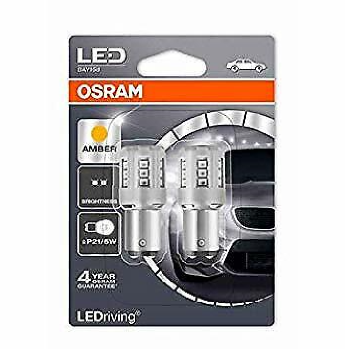 Coppia Lampade Lampadine OSRAM LEDriving 1W 12V BAY15d P21/5W Ambra