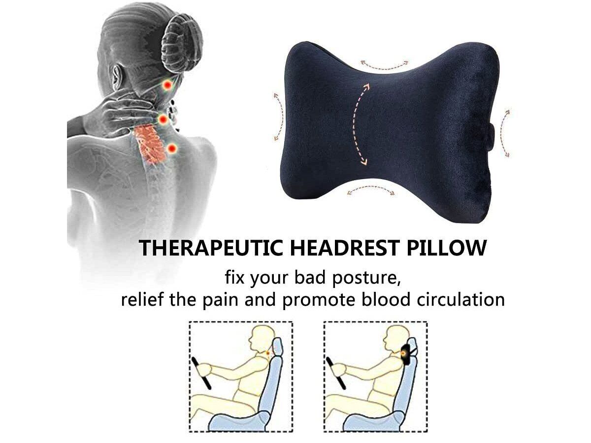 2 Pezzi Cuscini Poggiatesta Auto Ergonomici e Traspiranti Colore Nero Scritta