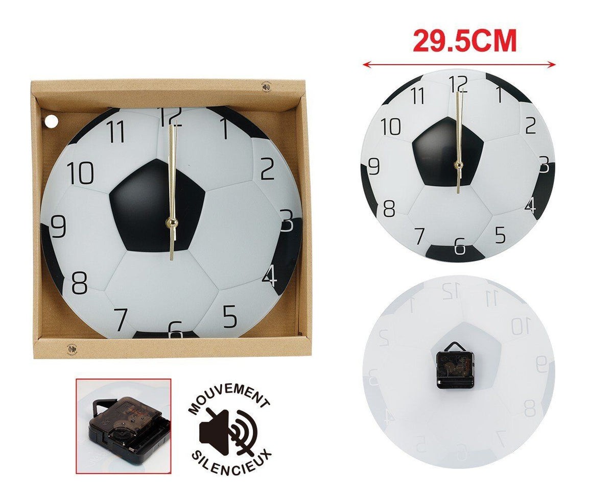 Orologio Da Parete Diametro 29.5cm In Vetro Disegno Palla Calcio <ul><li>Questo