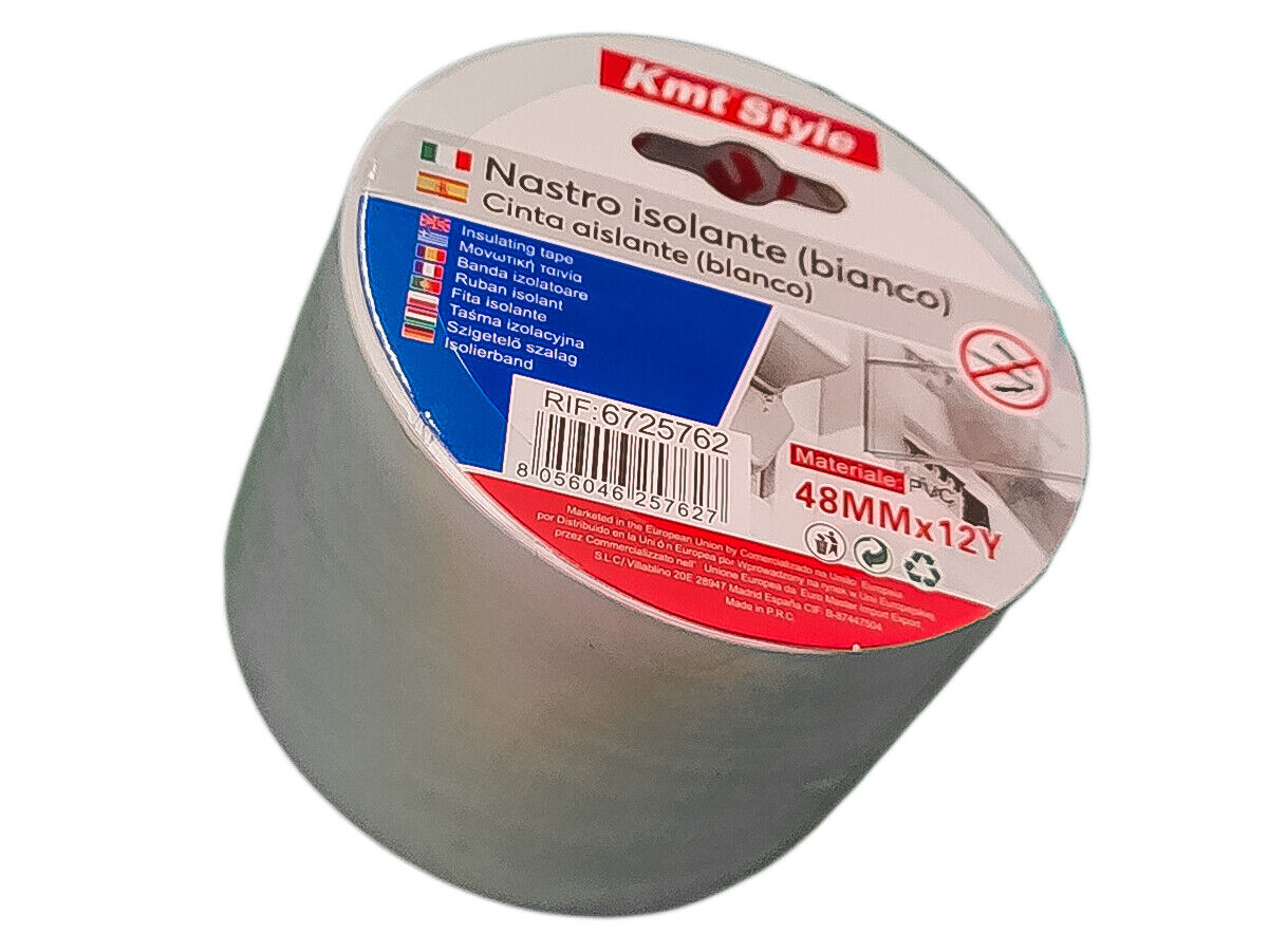 Nastro Isolante Elettrico Largo in PVC 48mm X 12m Bianco <ul><li>Realizzata è