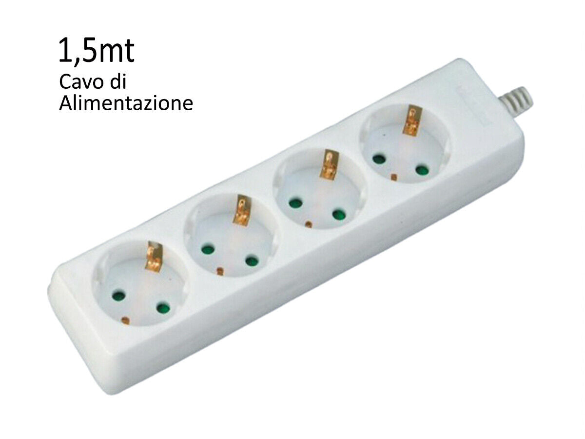 Multipresa Ciabatta Elettrica 4 Posti 10A Schuko Cavo 1,5 Metri 3X1.5 mmq