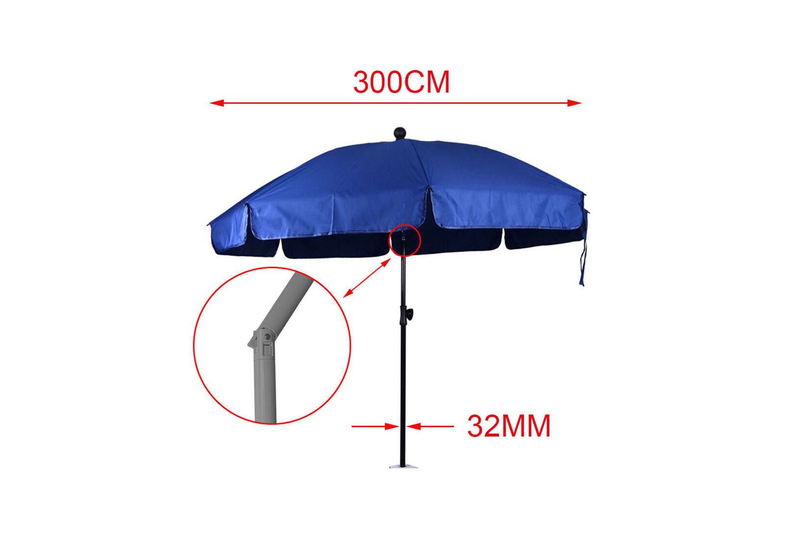 Ombrellone da Giardino Diametro 300cm Con Inclinazione Regolabile 8 Stecche
