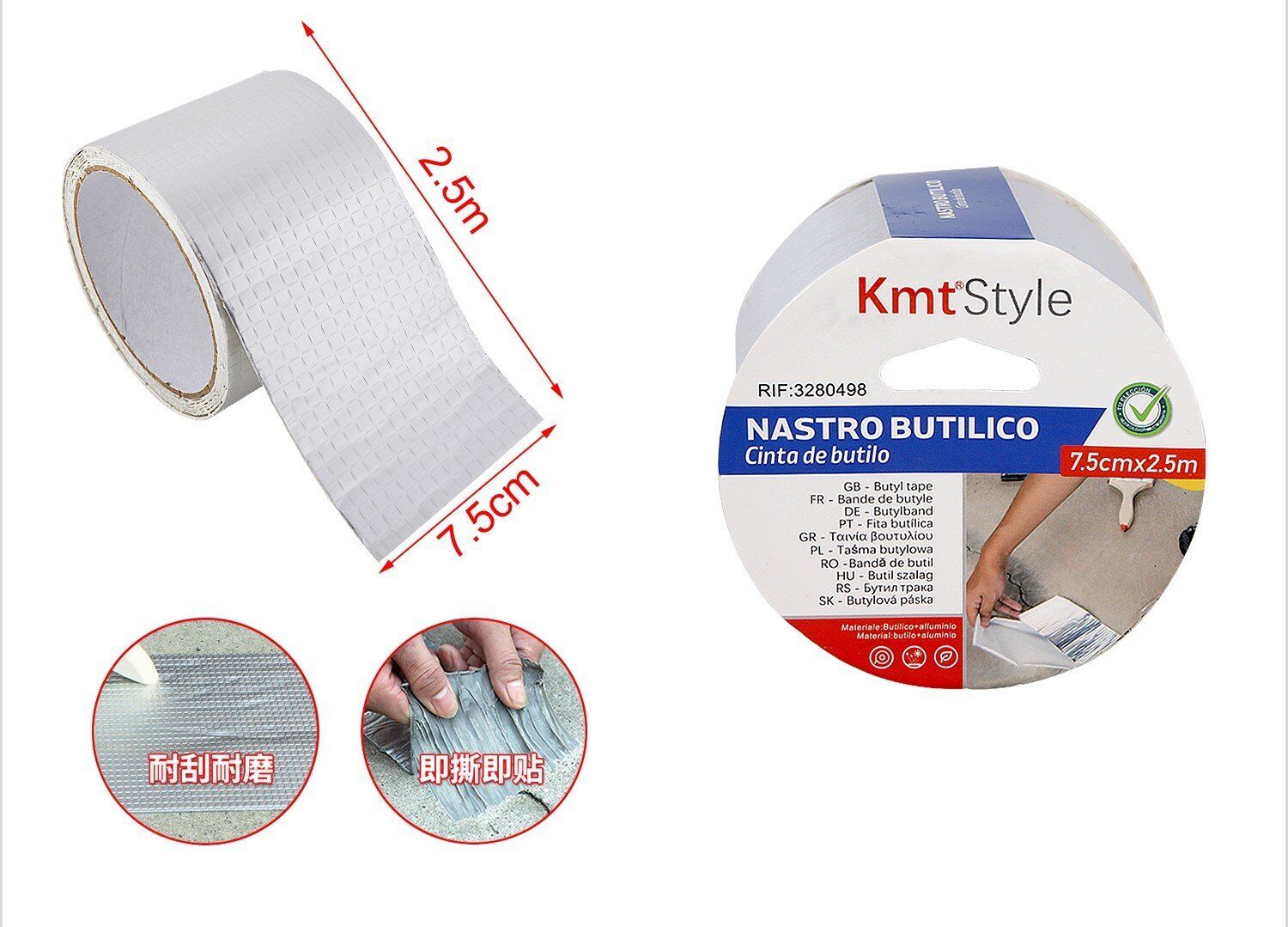 Nastro Butilico Sigillante Impermabile 75mm X 250cm Grigio Argento <ul><li>Il
