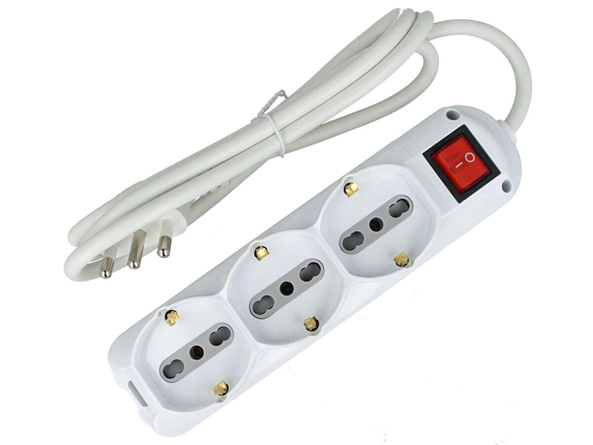 Multipresa Ciabatta Elettrica 9 Posti Con 6 Prese 2P+T 10/16A Bipasso + 3