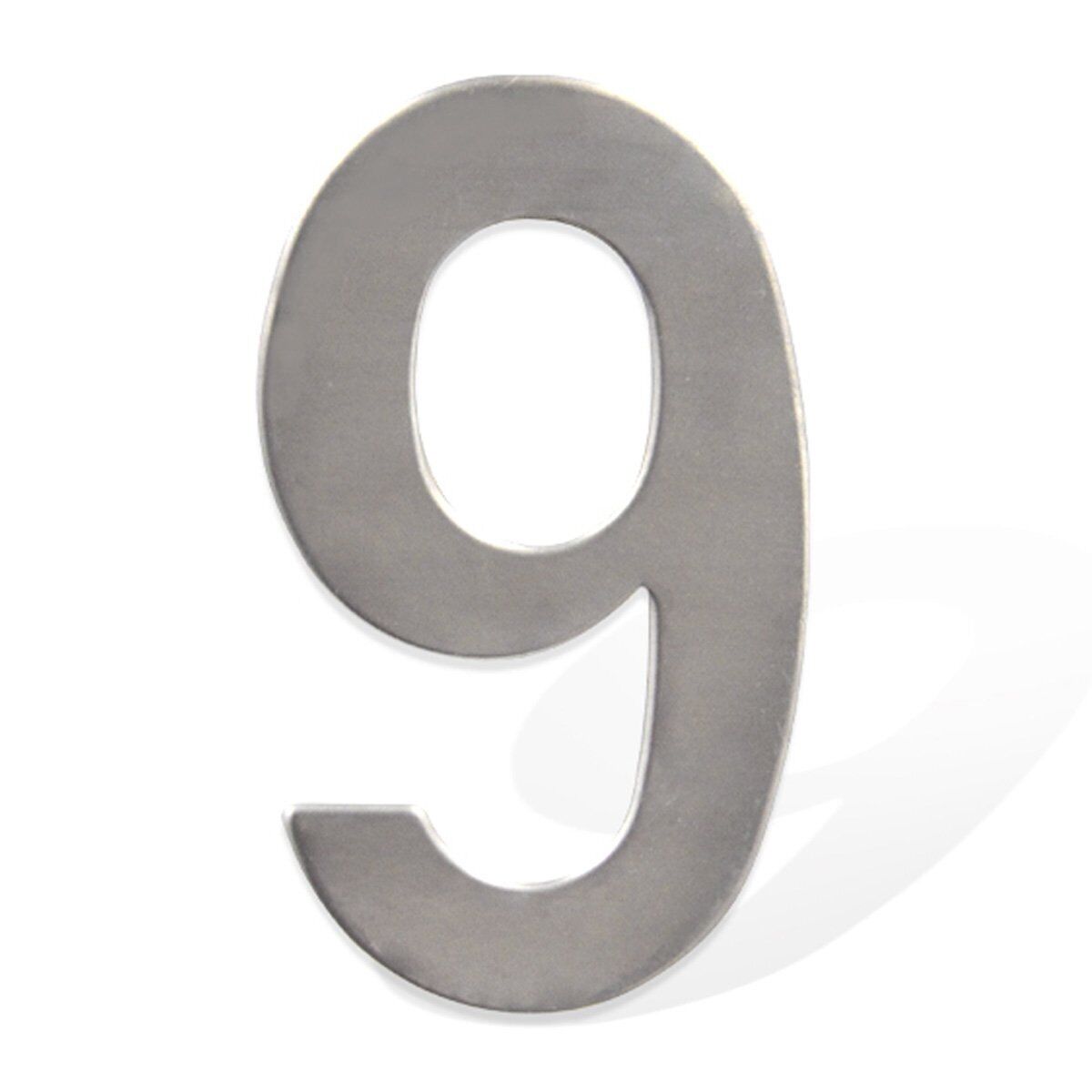 Numero Civico Adesivo 9 in Acciaio Inossidabile Colore Cromato 75mm <ul><li