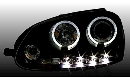 Coppia fari fanali anteriori TUNING GOLF V 5 2003   2008 neri angel eyes Alogeni