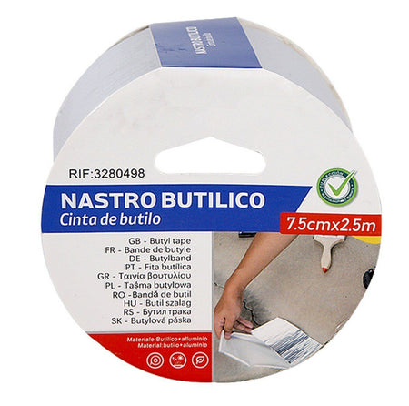 Nastro Butilico Sigillante Impermabile 75mm X 250cm Grigio Argento <ul><li>Il