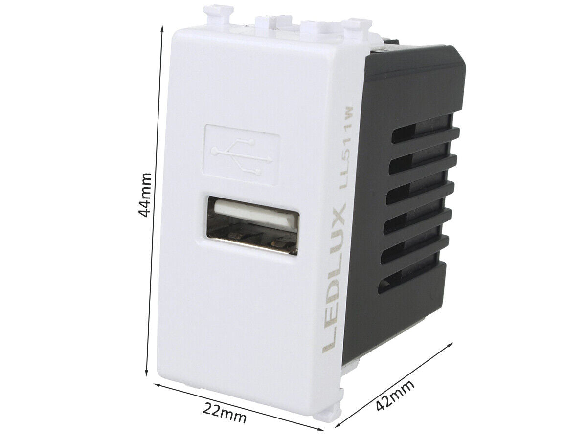 Modulo Caricatore USB 5V 2.1A Compatibile Con Placca Vimar Plana Colore Bianco