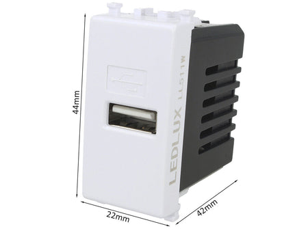 Modulo Caricatore USB 5V 2.1A Compatibile Con Placca Vimar Plana Colore Bianco