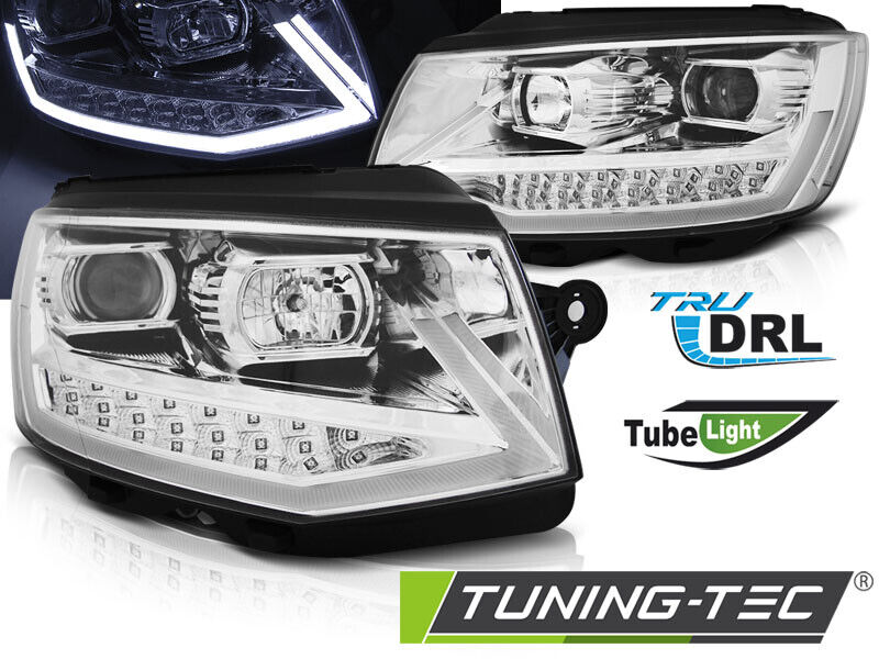 Coppia Fari fanali Anteriori Tuning TRANSPORTER T6 15- Cromo DRL Solo Per H4