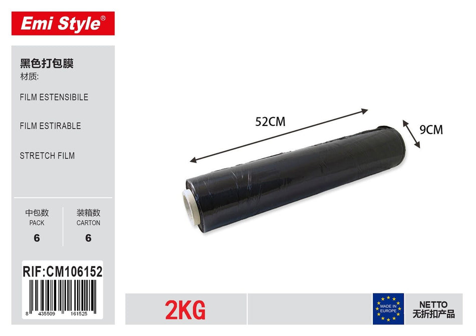 6 Pezzi Pellicole Estensibile Nero Film da Imballaggio 1 rotolo 52cm x 2Kg