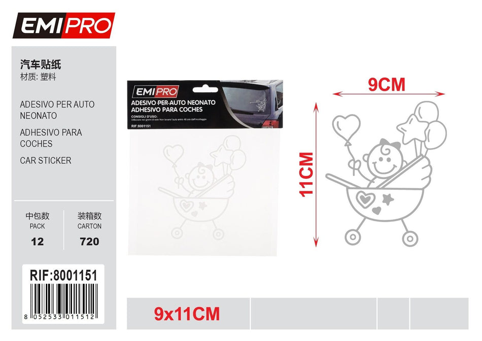 2 PZ Adesivo per Auto Forma Bimbo 9x11cm Resistente all' Autolavaggio Scooter