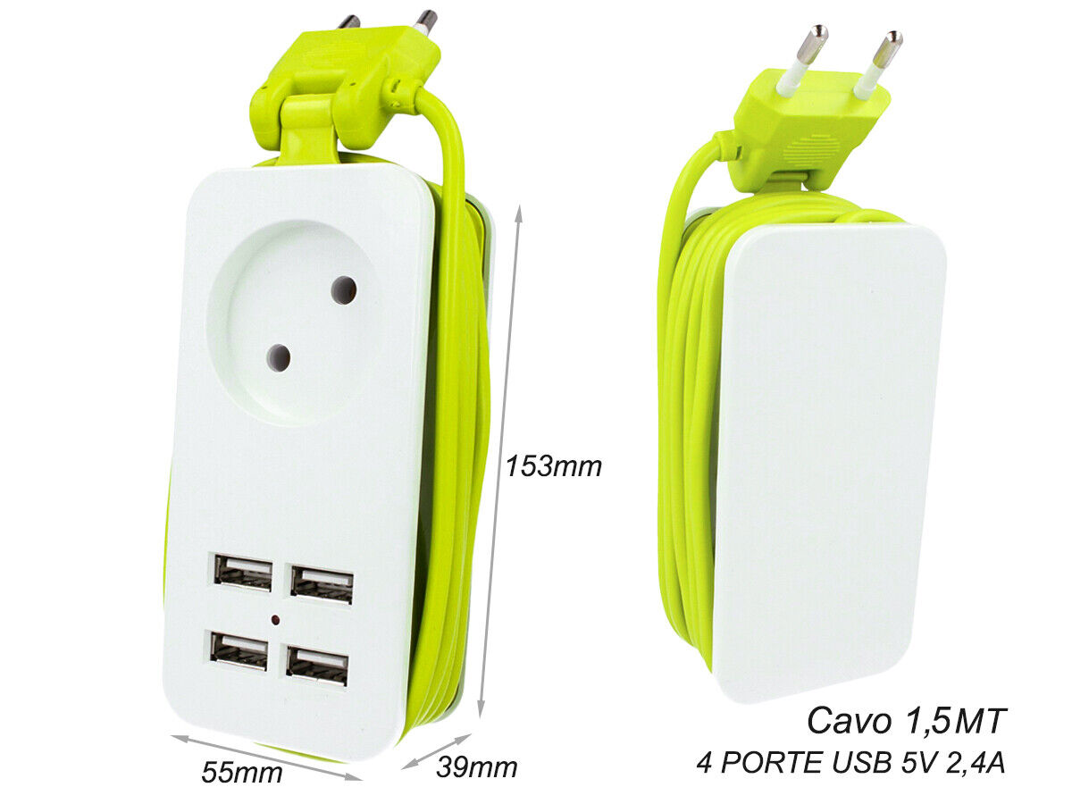 Multipresa Ciabatta Elettrica Caricabatterie 4 Porte USB 5V 2.4A Fast Charge 1