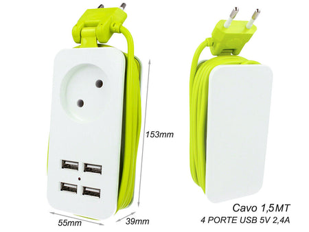 Multipresa Ciabatta Elettrica Caricabatterie 4 Porte USB 5V 2.4A Fast Charge 1