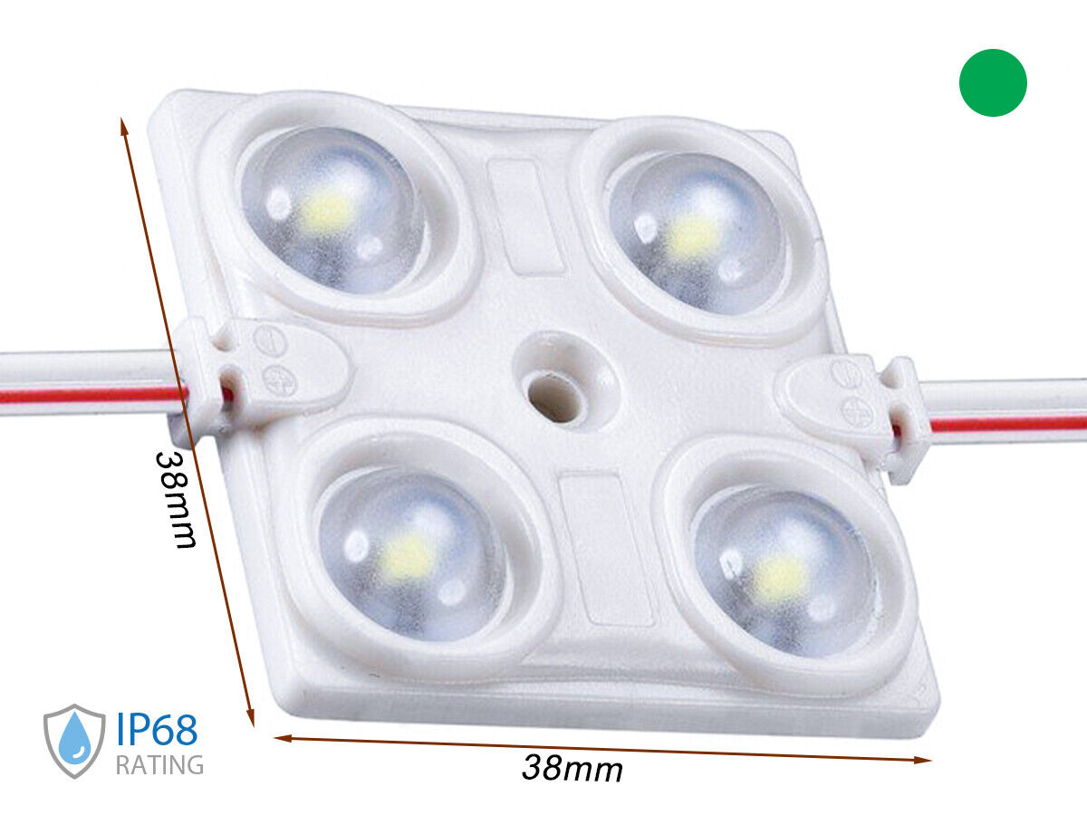 Modulo Mattone LED 4 SMD 2835 Colore Verde 12V 1,5W IP68 Con Lente