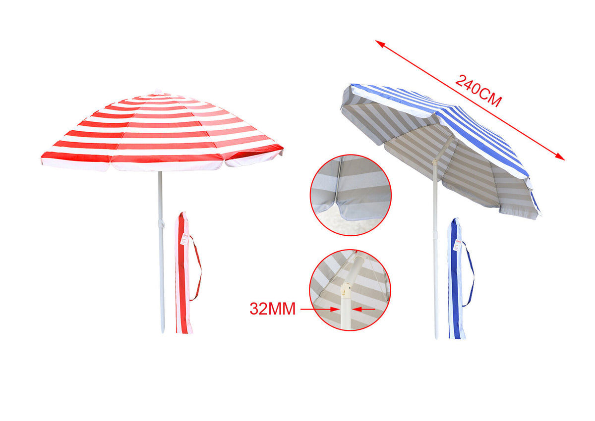 Ombrellone da Spiaggia Diametro 240cm Inclinabile Regolabile Palo 32mm